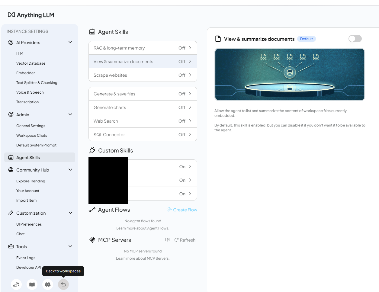 anythingllm global menu