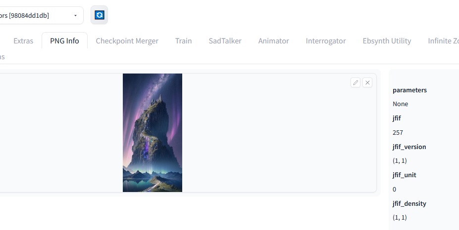 screenshot of
automatic1111 pnginfo panel no keyword have been found