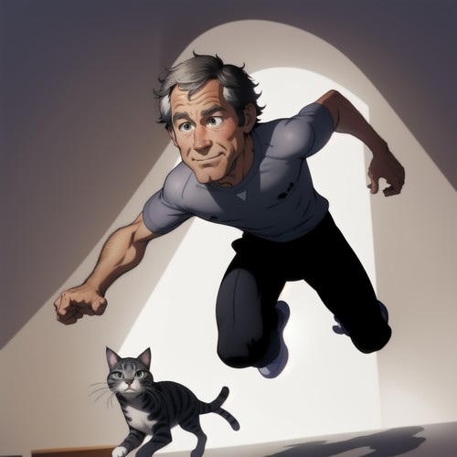 caricature of George W bush running after a cat