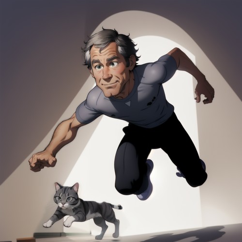 george
and a cat running
